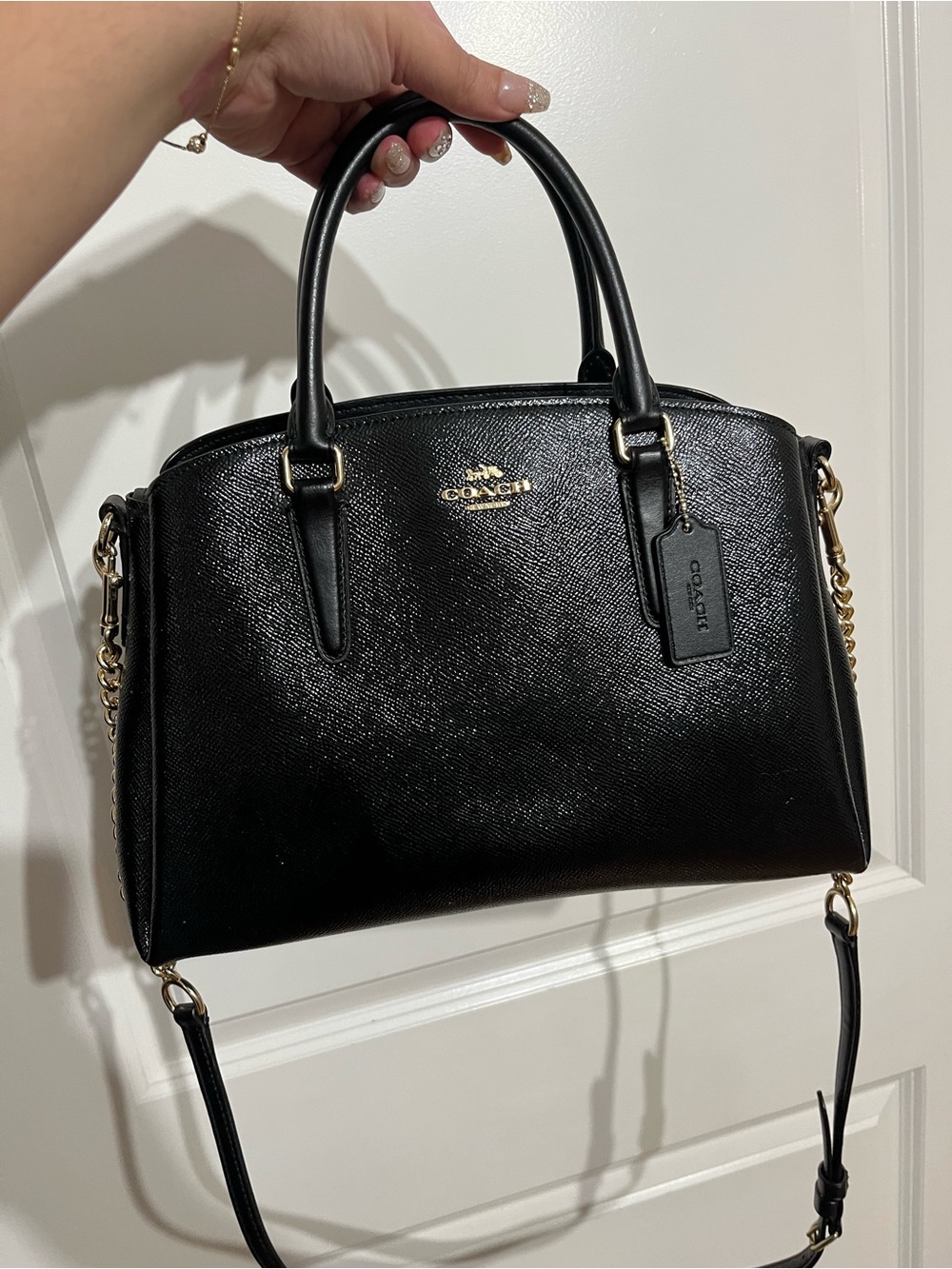 Coach Large Sage Carryall Crossbody Satchel Black Patent Leather